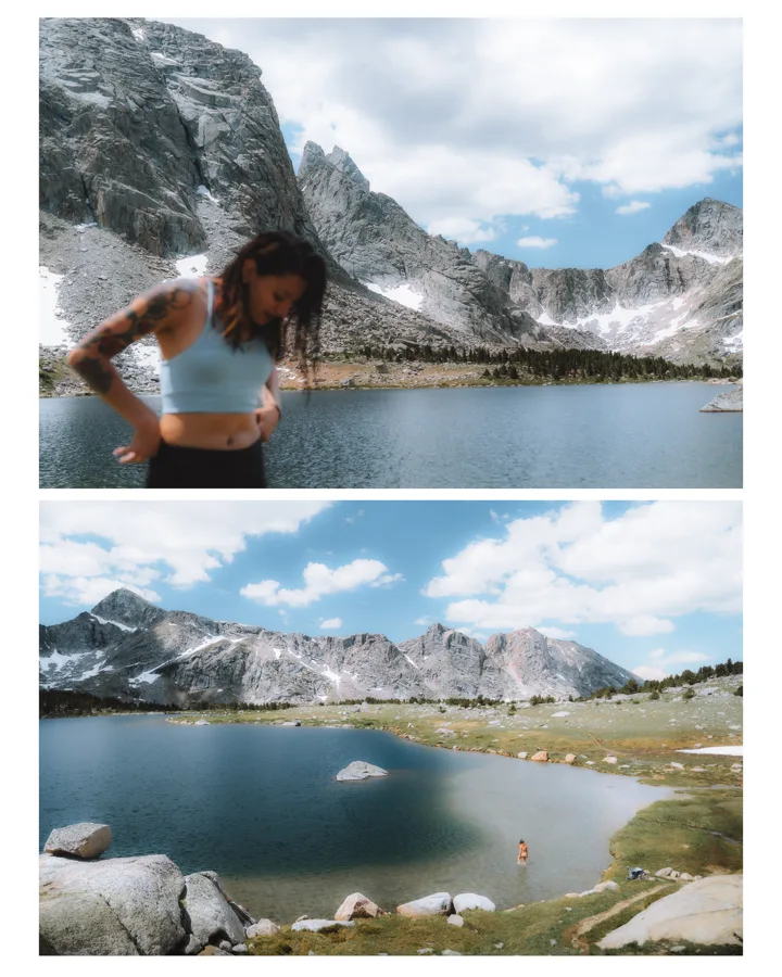 Two lakeside photographs in the Cirque of the Towers